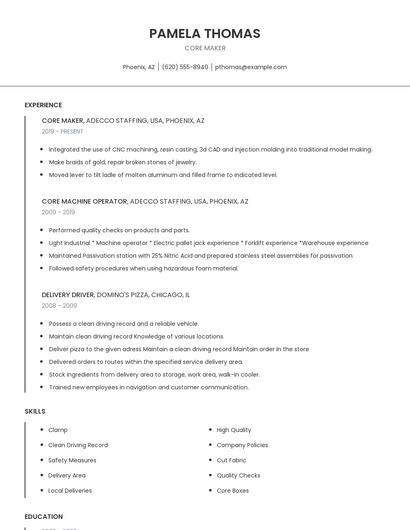 Core Maker Resume