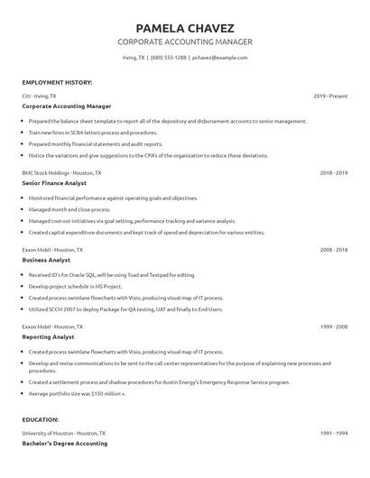 Corporate Accounting Manager Resume