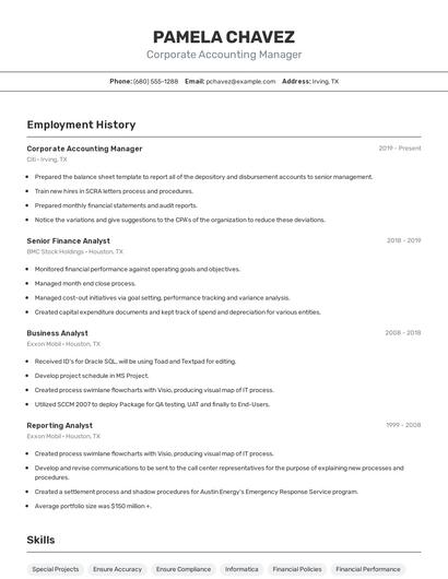 Corporate Accounting Manager Resume