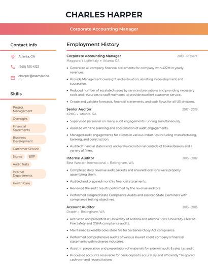 Corporate Accounting Manager Resume