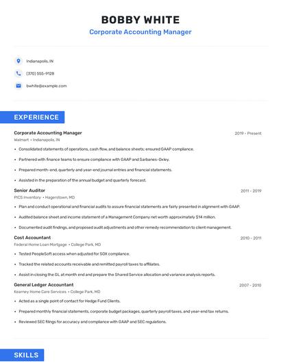 Corporate Accounting Manager Resume