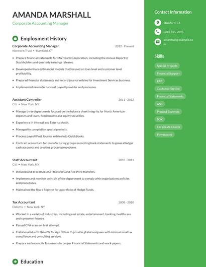 Corporate Accounting Manager Resume