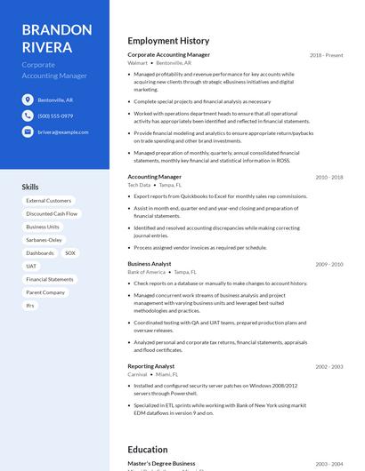 Corporate Accounting Manager Resume