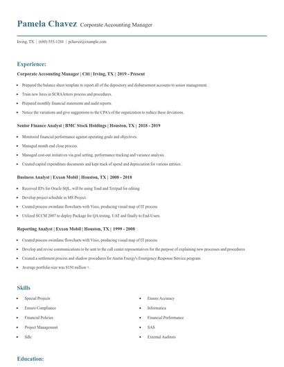 Corporate Accounting Manager Resume