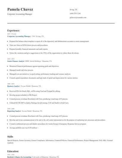 Corporate Accounting Manager Resume