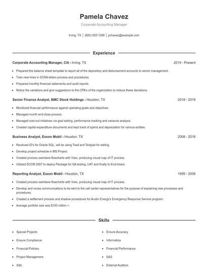 Corporate Accounting Manager Resume
