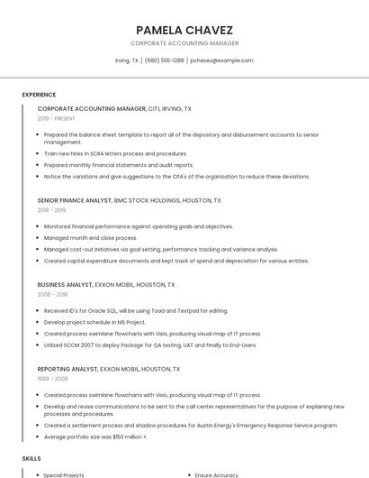 Corporate Accounting Manager Resume