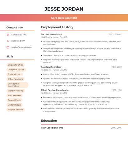 Corporate Assistant Resume