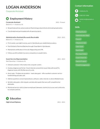 Corporate Assistant Resume