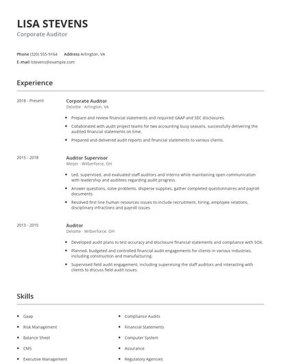 Corporate Auditor Resume