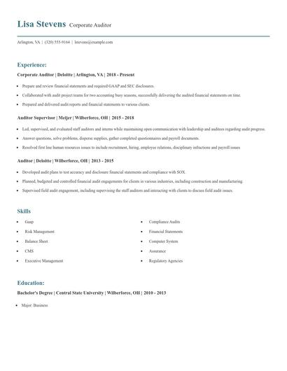 Corporate Auditor Resume