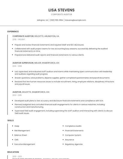 Corporate Auditor Resume