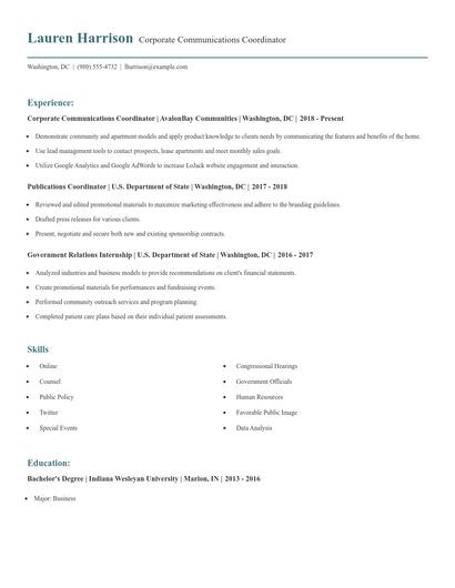 Corporate Communications Coordinator Resume