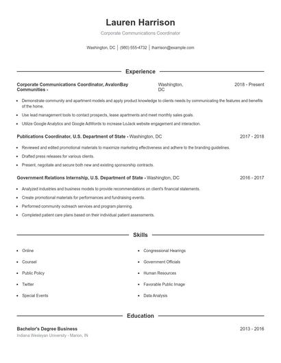 Corporate Communications Coordinator Resume