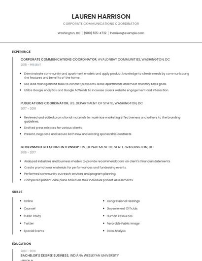 Corporate Communications Coordinator Resume