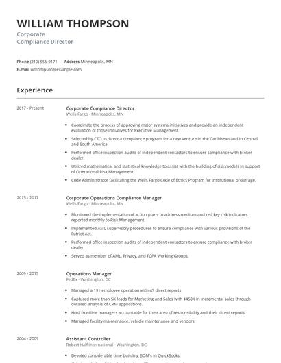 Corporate Compliance Director Resume