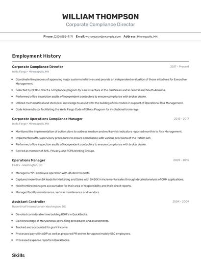 Corporate Compliance Director Resume