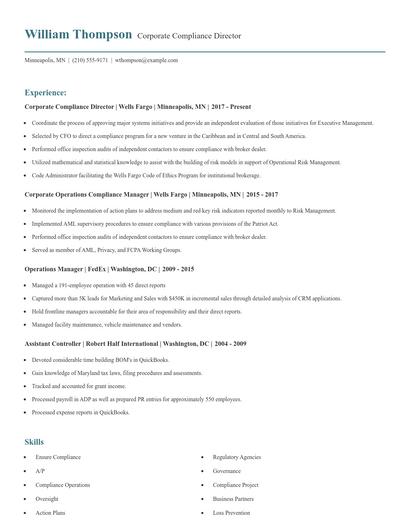 Corporate Compliance Director Resume
