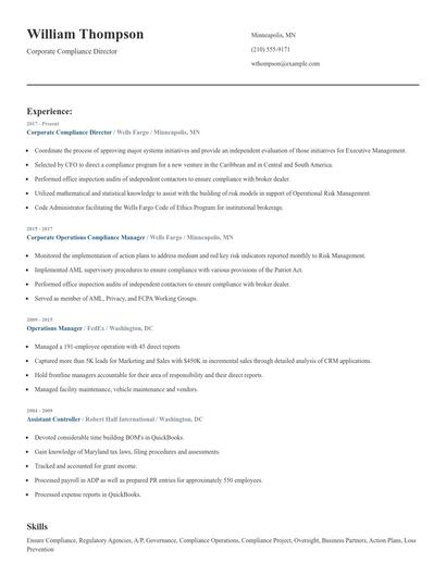 Corporate Compliance Director Resume