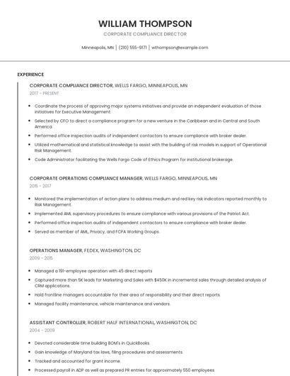 Corporate Compliance Director Resume