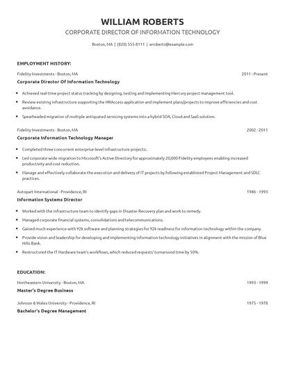 Corporate Director Of Information Technology Resume
