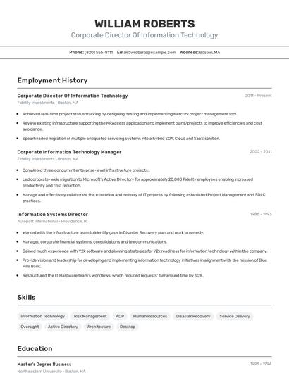 Corporate Director Of Information Technology Resume