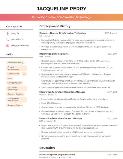 Corporate Director Of Information Technology Resume