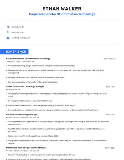 Corporate Director Of Information Technology Resume
