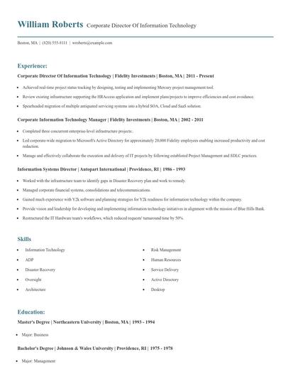 Corporate Director Of Information Technology Resume