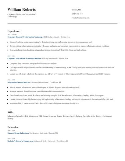 Corporate Director Of Information Technology Resume