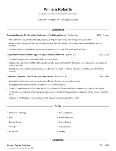 Corporate Director Of Information Technology Resume