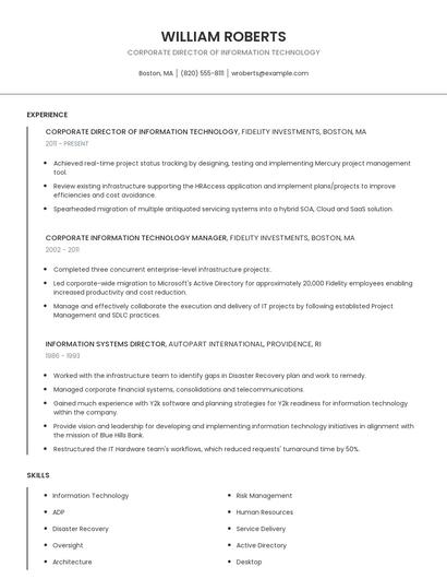 Corporate Director Of Information Technology Resume