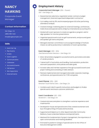 Corporate Event Manager Resume