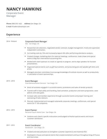 Corporate Event Manager Resume