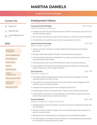 Corporate Event Manager Resume