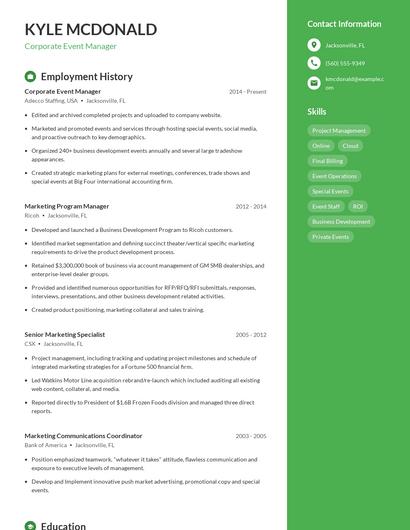 Corporate Event Manager Resume