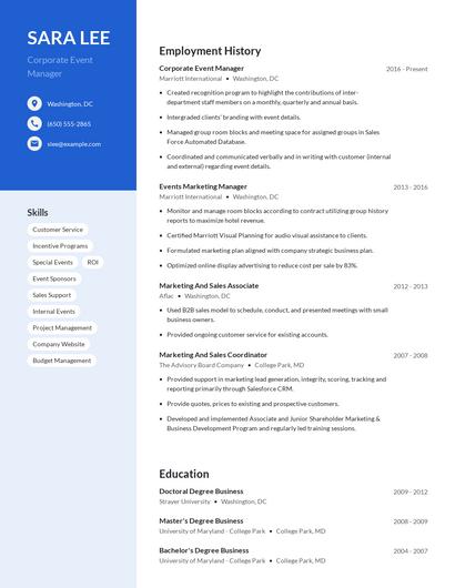 Corporate Event Manager Resume