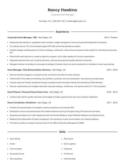 Corporate Event Manager Resume