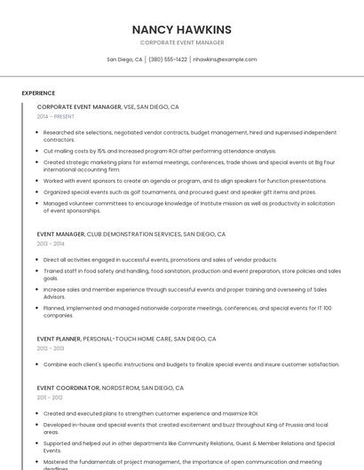 Corporate Event Manager Resume