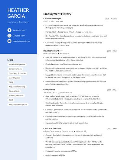 Corporate Manager Resume