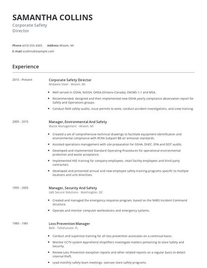 Corporate Safety Director Resume