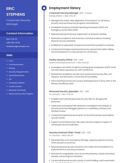 Corporate Security Manager Resume