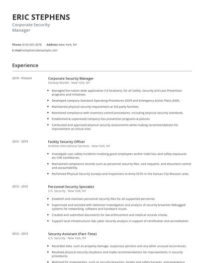 Corporate Security Manager Resume