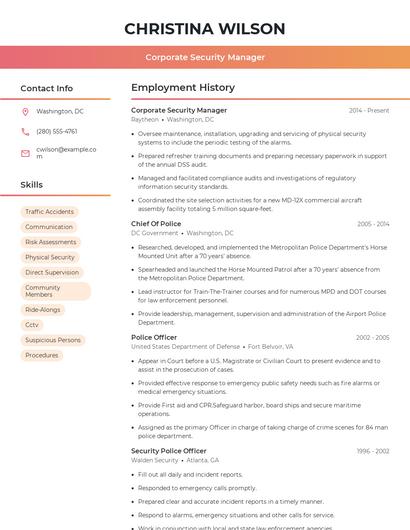 Corporate Security Manager Resume