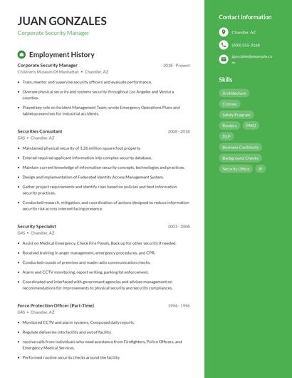 Corporate Security Manager Resume