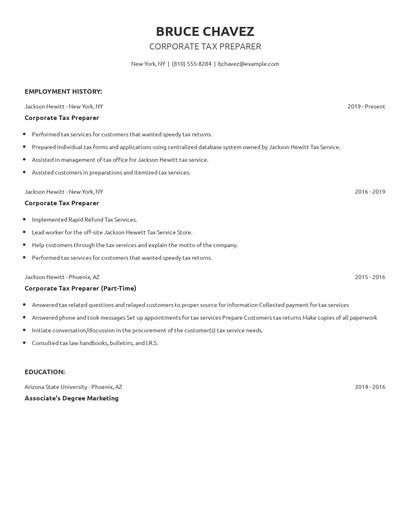 Corporate Tax Preparer Resume