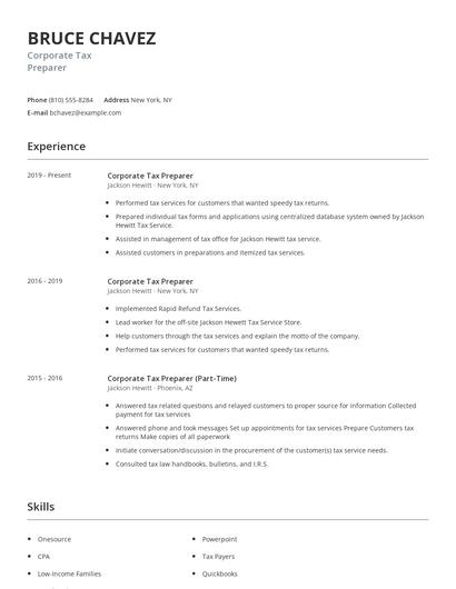 Corporate Tax Preparer Resume