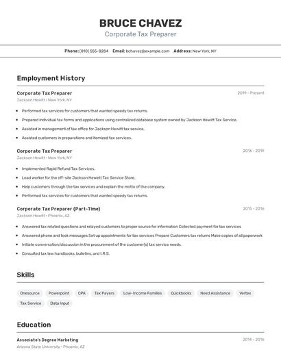 Corporate Tax Preparer Resume
