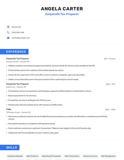 Corporate Tax Preparer Resume