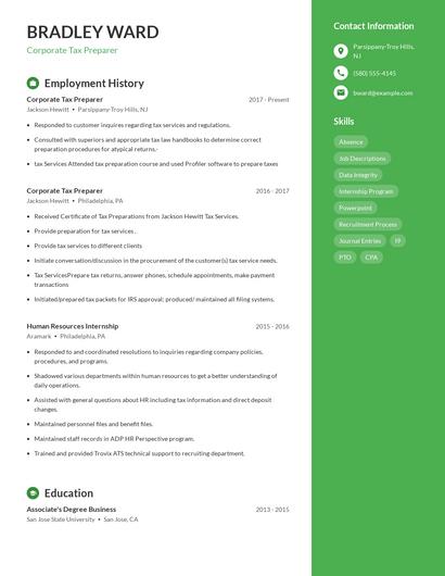 Corporate Tax Preparer Resume